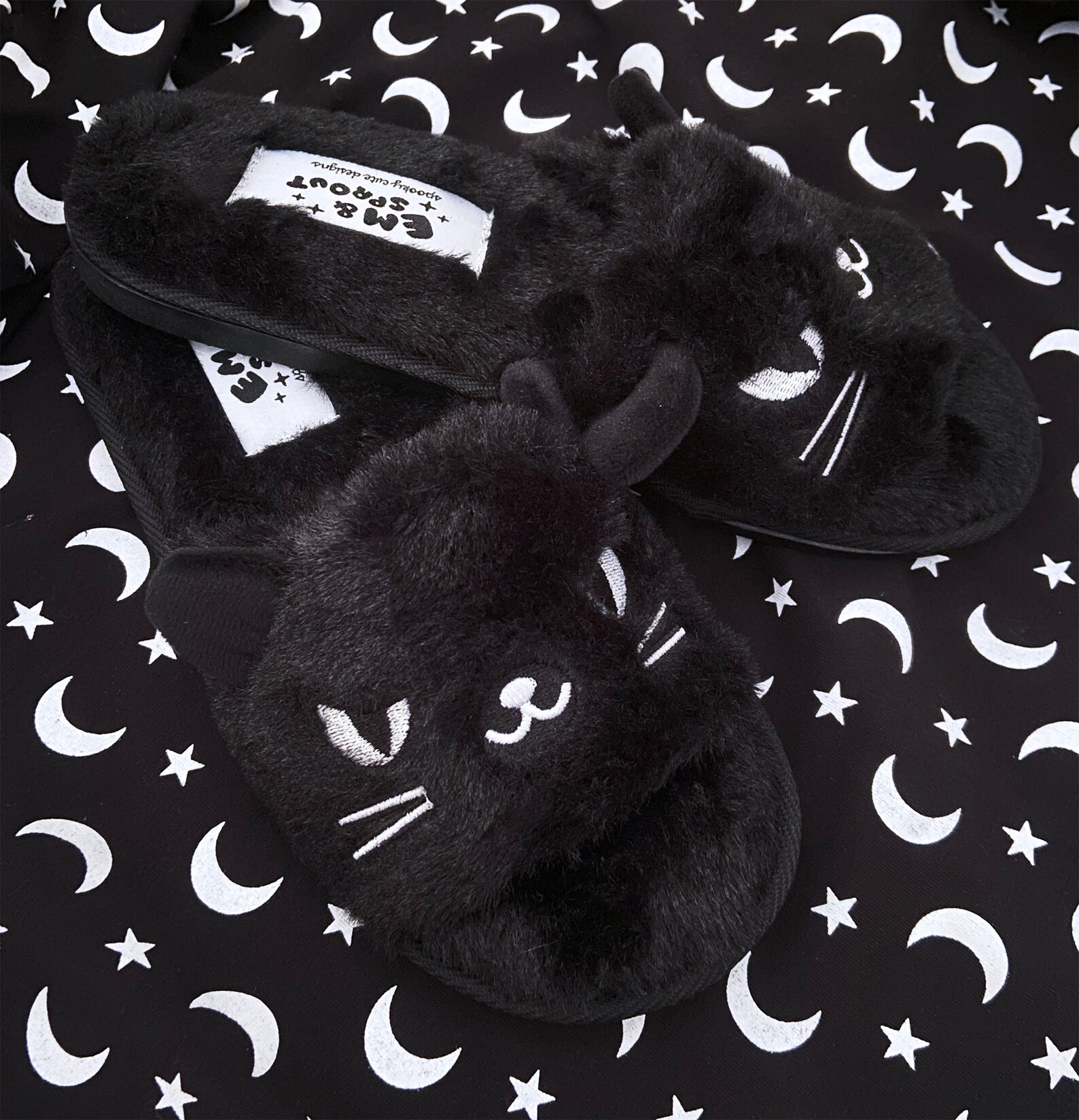 Black Cat Slippers Womens Sizes 6 12 Etsy
