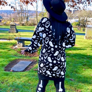 Ghost and Coffin Cardigan Sweater - Available in sizes S to 3X