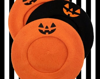 Pumpkin Jack O Lantern Beret Hat