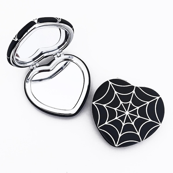 Black Spiderweb Heart Pocket Mirror