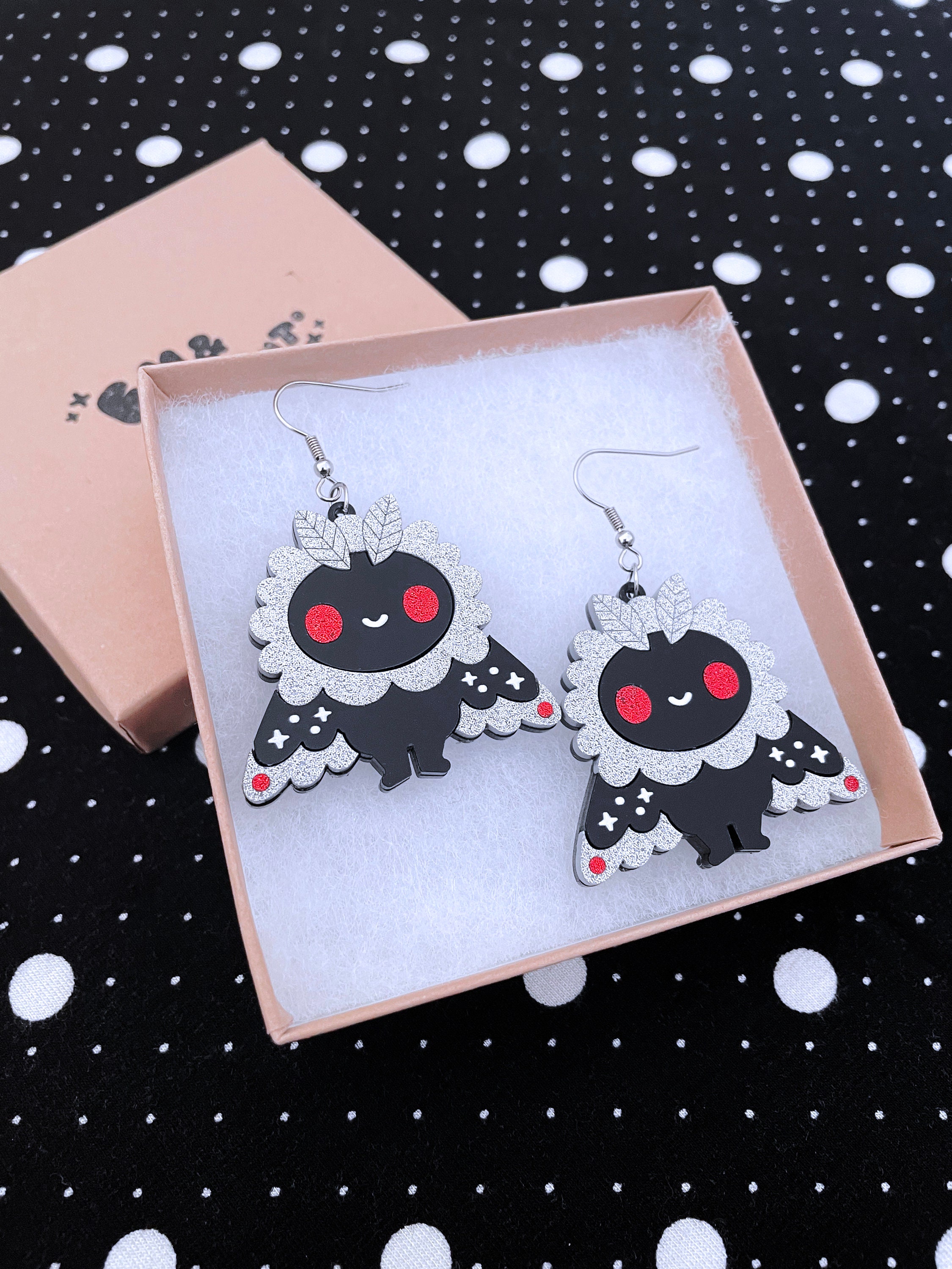 Mothman Earrings - Acrylic Charms on Silver Plated Hooks or Hoops
