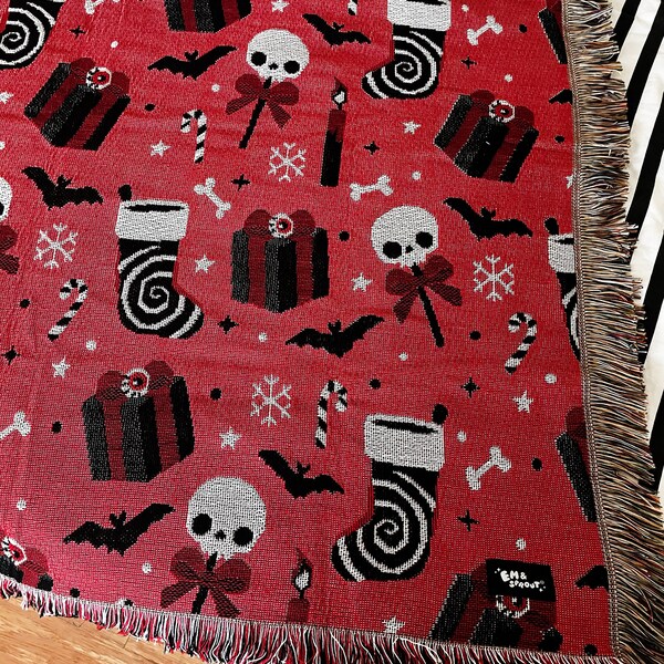 Red Spooky Christmas Woven Blanket