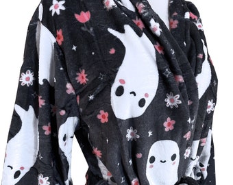 Charcoal Gray Floral Ghost Robe - Sizes S to 3X