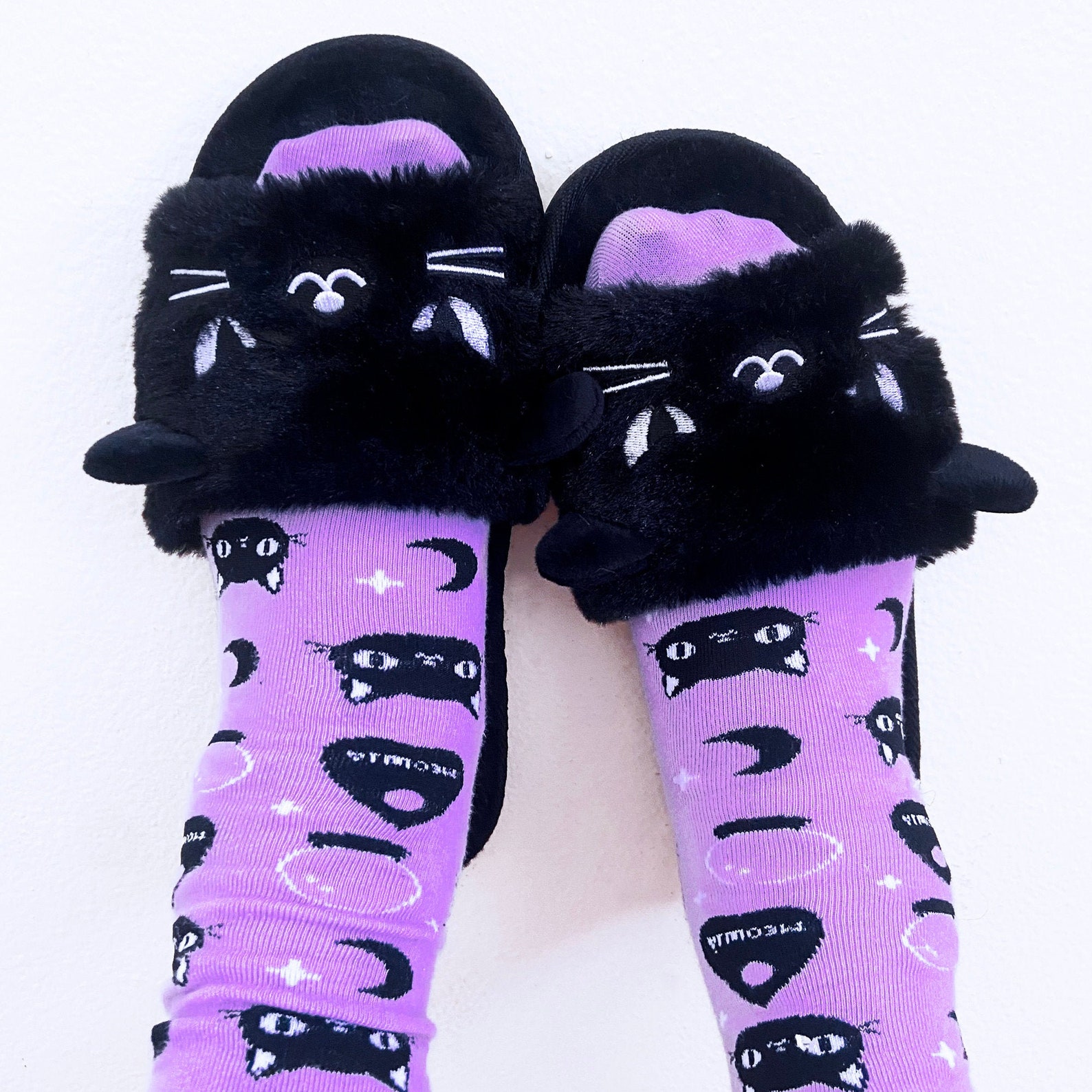 Black Cat Slippers Womens Sizes 6 12 Etsy