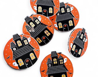 Orange Haunted House Enamel Pin