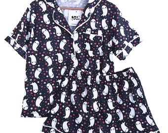 Floral Ghost Button down Pajama Set - Sizes S to 4X