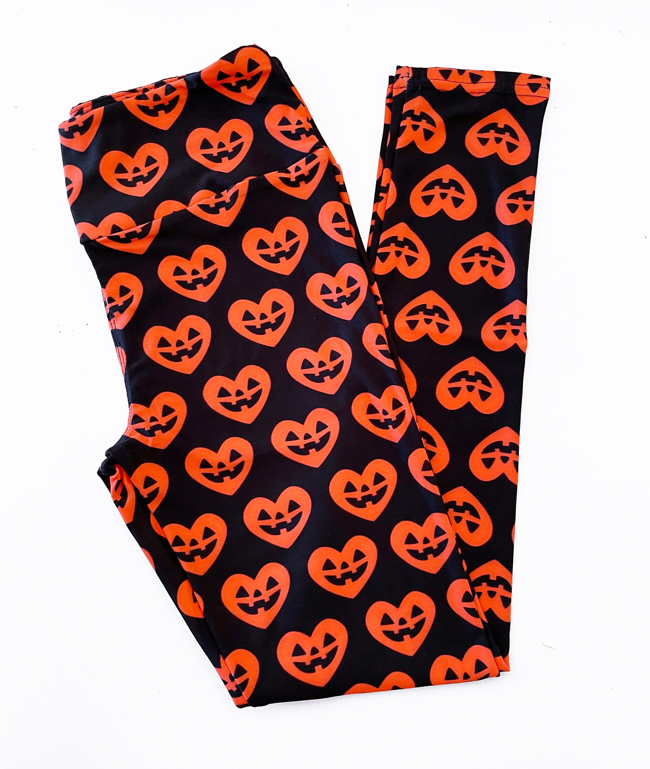 Jack O Lantern Heart Halloween Leggings - Size S-3X