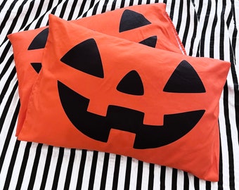 Jack O Lantern Pillowcase - Standard Sized Bed Pillow - Individual or Set of TWO