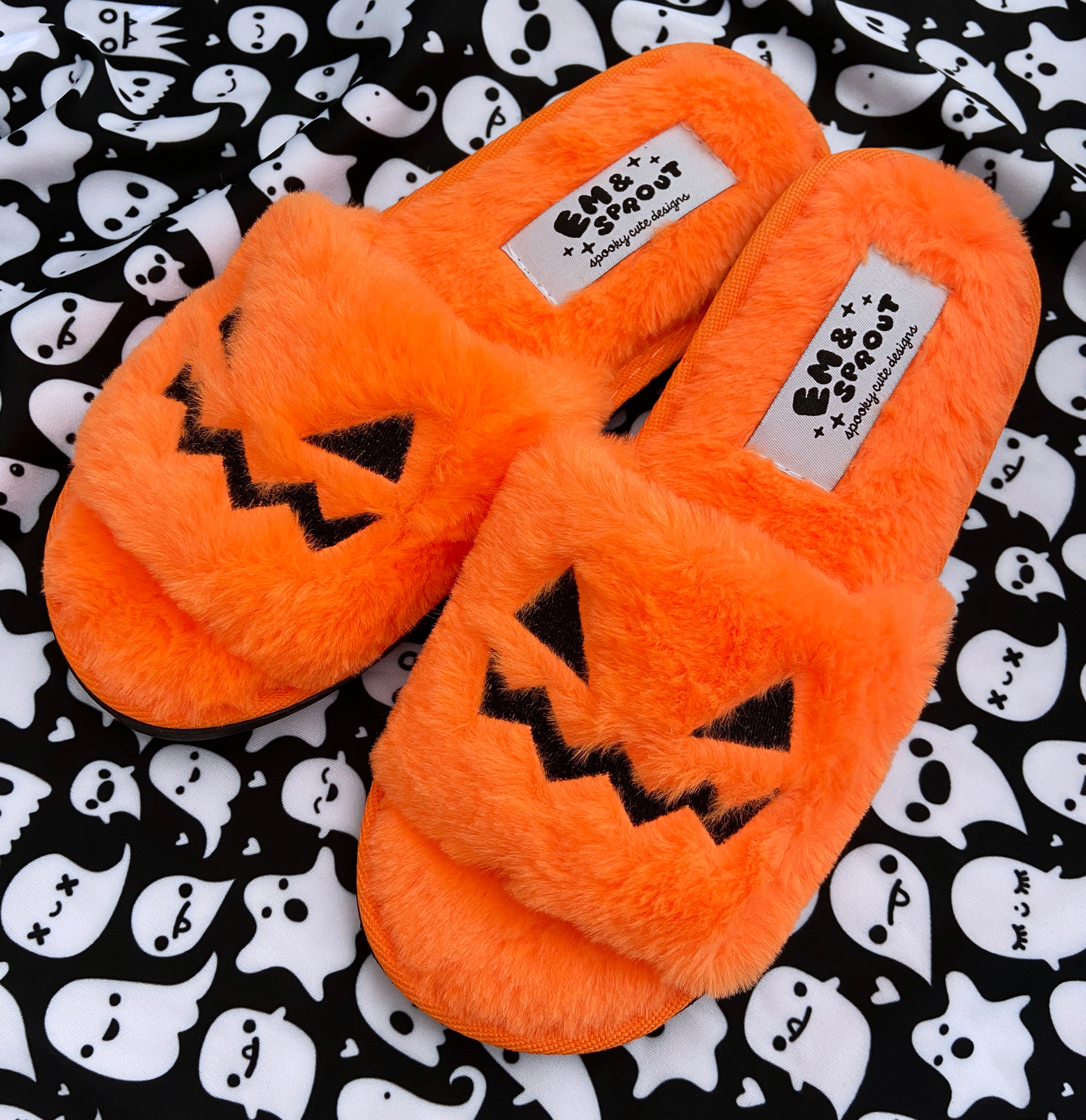 Halloween Fuzzy House Slippers Jack O Lantern Pumpkin Shoes | Etsy