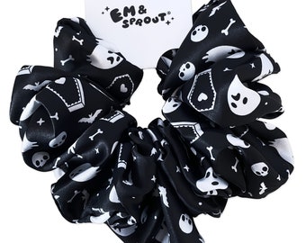 Jumbo Black Ghost and Coffin scrunchie