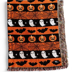 Halloween Striped Woven Tapestry Blanket 50&quot; x 60&quot;
