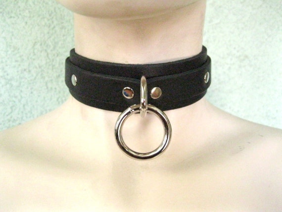 Black Leather Choker Collar, With One Heavy Duty Nickel Plated