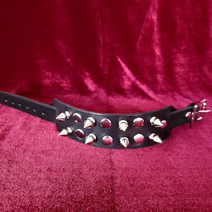 Black Leather Wristband w/ Two Rows of Alternating Spikes and Rivets