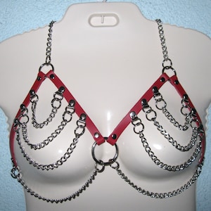 Red Leather and Chain Bra