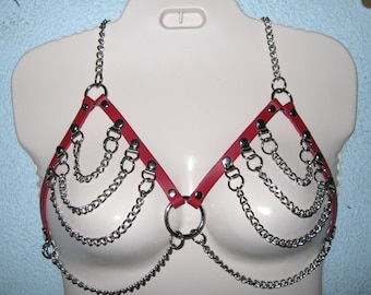 Red Leather and Chain Bra