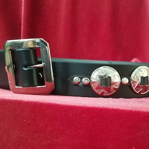 Black Leather Concho Belt, Cow Punk, Western 1 1/2&quot; Inch Wide With Removable Buckle