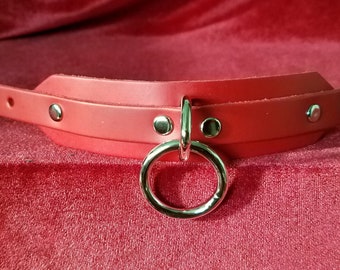 Red Leather One Ring Wristband