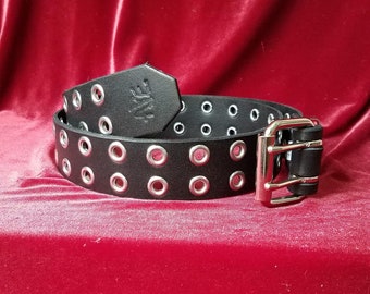 KJ着Rottweiler leather studs belt cootie Black Leather Two Row Eyelet Belt - Etsy