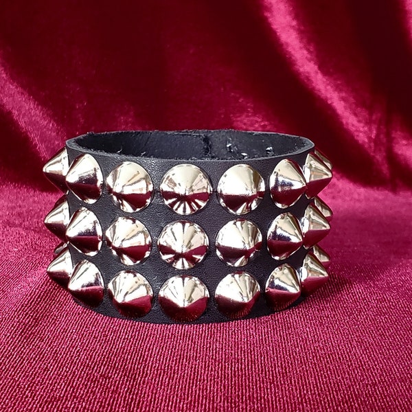 Three Row Cone Stud Wristband