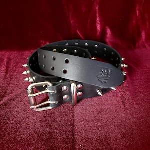 Black Leather Two Row Spike Belt