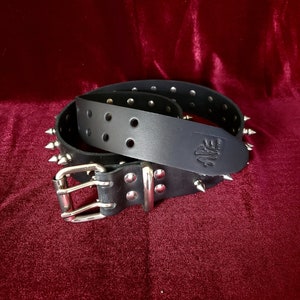 Black Leather Two Row Spike Belt