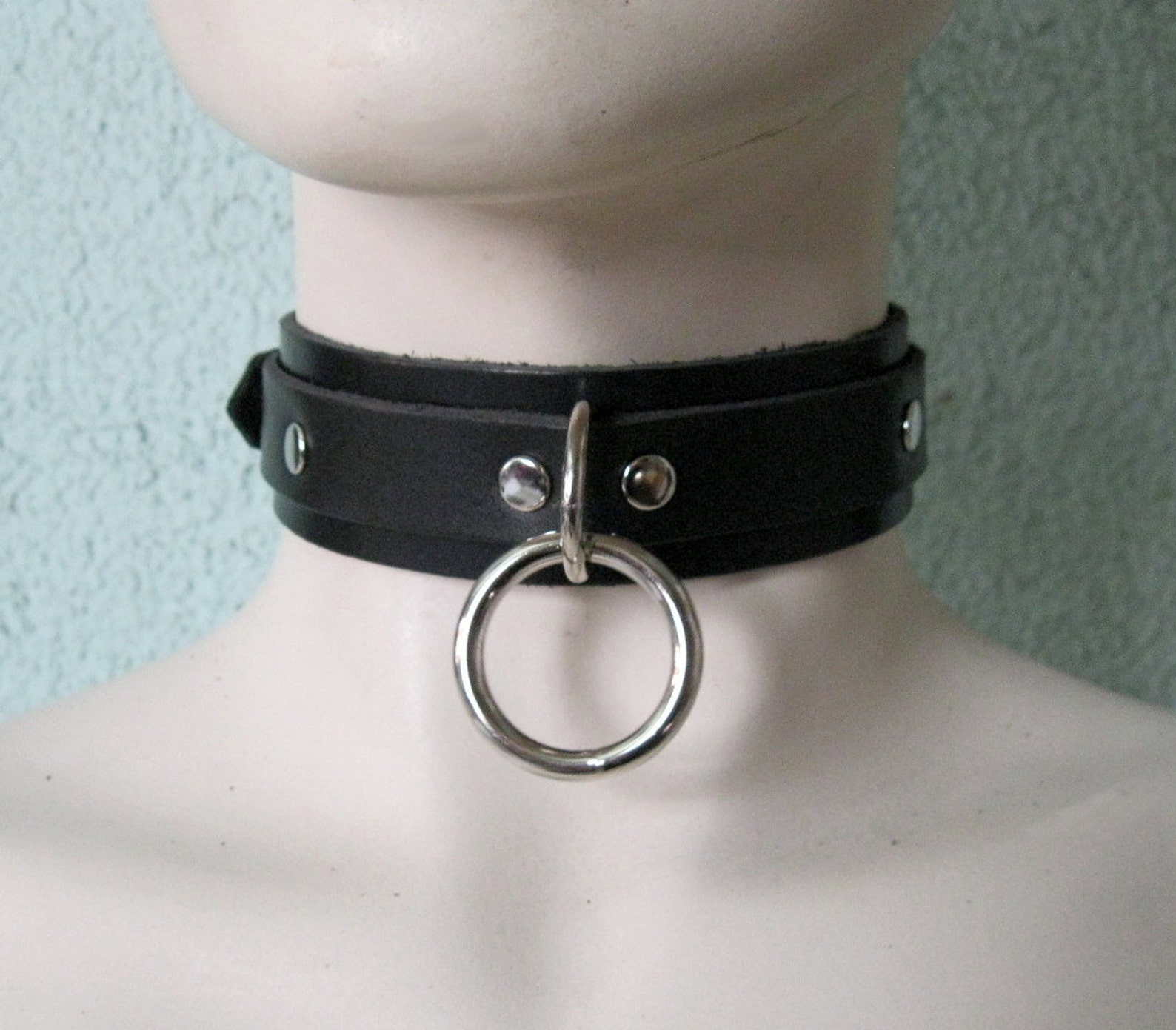 Black Leather Bondage Collar Choker W/ 1 Ring and D Ring Three - Etsy