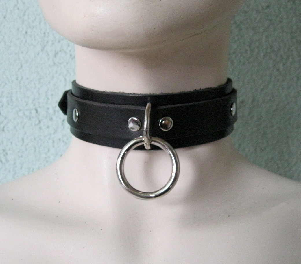 Black Leather Bondage Collar Choker w/ 1 Ring and D Ring Three | Etsy