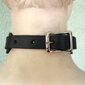 Black Leather Choker, Collar, w/ Spikes and Chain image 2