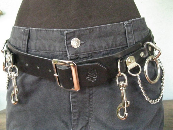 Black Leather 5 Ring Bondage Belt With Chain From Ape  display picture 1