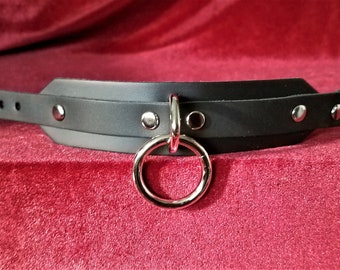 Black Leather One Ring Wristband