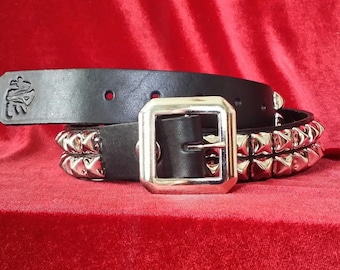 Black Leather Two Row Pyramid Belt from Ape Leather