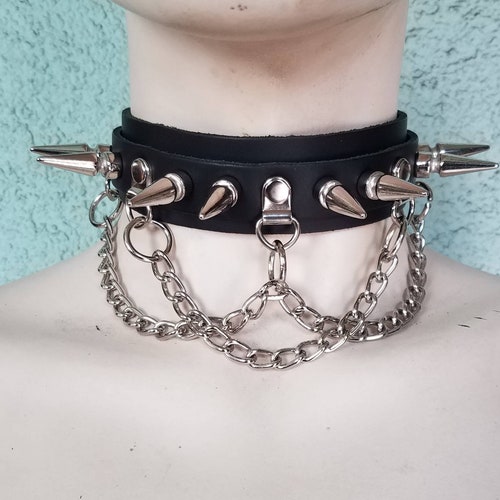 Black Leather Bondage Collar Choker W/ 1 Ring and D Ring Three | Etsy