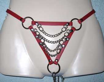 Red Leather and Chain Thong