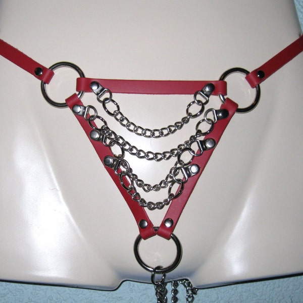 Leather Cut Out Thong With Chain And Stud Trim