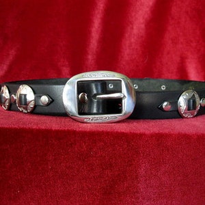 Black Leather Concho Belt, Cow Punk, Western 1 Inch Wide image 1