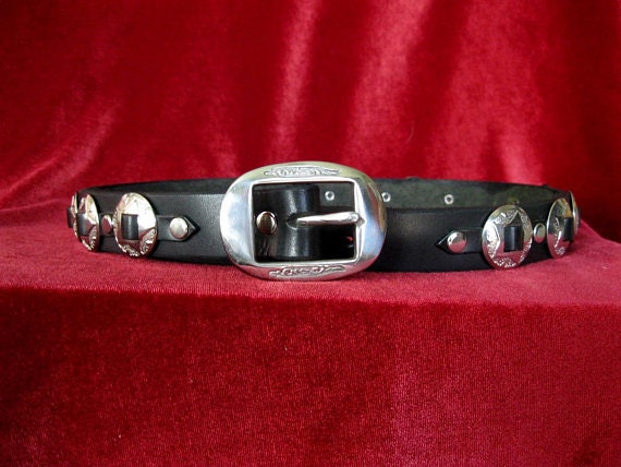 Black Leather Concho Belt, Cow Punk, Western 1 Inch Wide