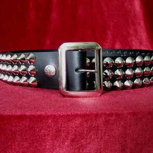 Black Leather Three Row Cone Stud Belt from Ape Leather