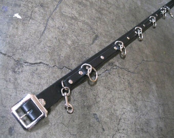 Black Leather 5 Ring Narrow Bondage Belt