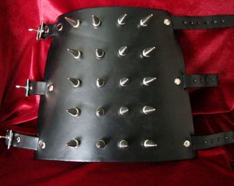 Large Black Leather Gauntlet With 20 Long Spikes