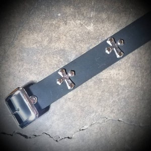 Black Leather Belt with Metal Crossses