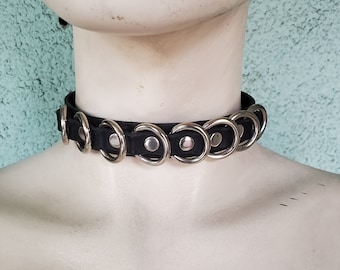 Black Leather Choker with Eight O Rings