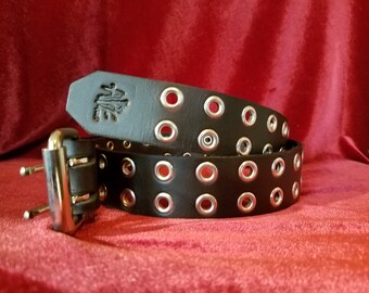 Black Leather Two Row Eyelet Belt - Etsy