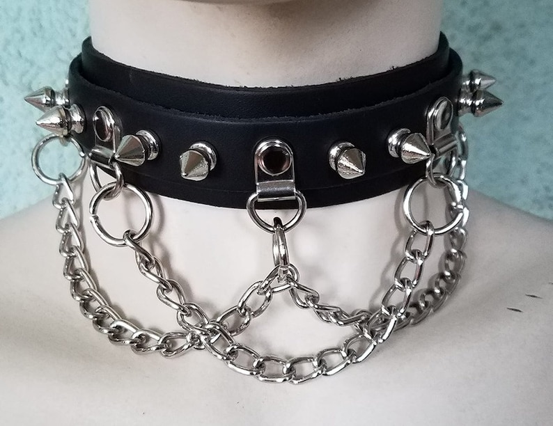 Gargantilla De Cuero Negro Collar Con P as Y Cadena Etsy Espa a gargantilla-de-cuero-negro-collar-con-p-as-y-cadena-etsy-espa-a
