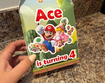 Super Mario, cadeauverpakkingen, feestdozen, feestdecoratie, snoepdozen, traktatiedozen, puntzakdozen, gepersonaliseerde dozen, feestdecoratie, bedrukte dozen