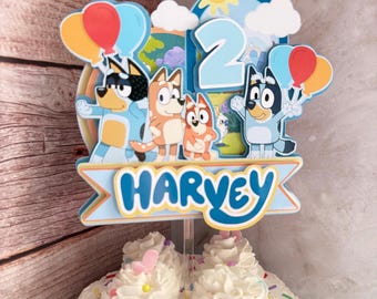 Personalized Blue Heeler Cake Topper – Custom Sister Dog Birthday Decor – 3D Layered Name Sign – Girls Puppy Party Supplies – Ships Next Day