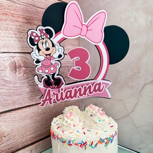 Minnie Mouse Cake Topper – Personalized Birthday Topper – Fast Shipping (Ships Next Day) – Kids Party Decoration