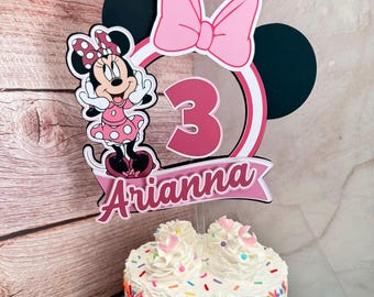 Minnie Mouse Cake Topper – Personalized Birthday Topper – Fast Shipping (Ships Next Day) – Kids Party Decoration