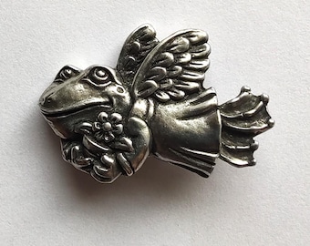 Frog Angel Brooch Pin Rare George Carruth Studios Costume Jewlery Fine Pewter
