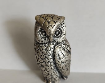 Peltro Italy Silver Plate Solid Pewter Owl Miniature Figurine Highly Collectible Bird Sculpture