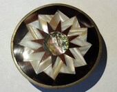Sunburst Belt Buckle Alpaca Silver Mother of Pear Abalone Shell Red Wood Unique Design Jewelry Buckle